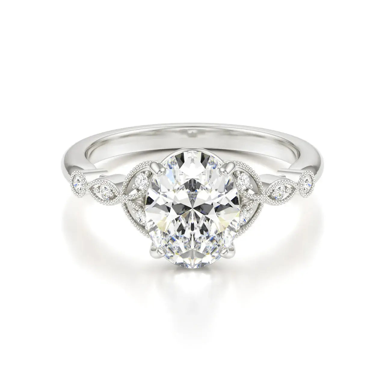 The Rosebud 2ct Certified Oval Cut Diamond Ring, Lab Grown Diamond Engagement Ring, 14KT, 18KT, Plat, Handmade