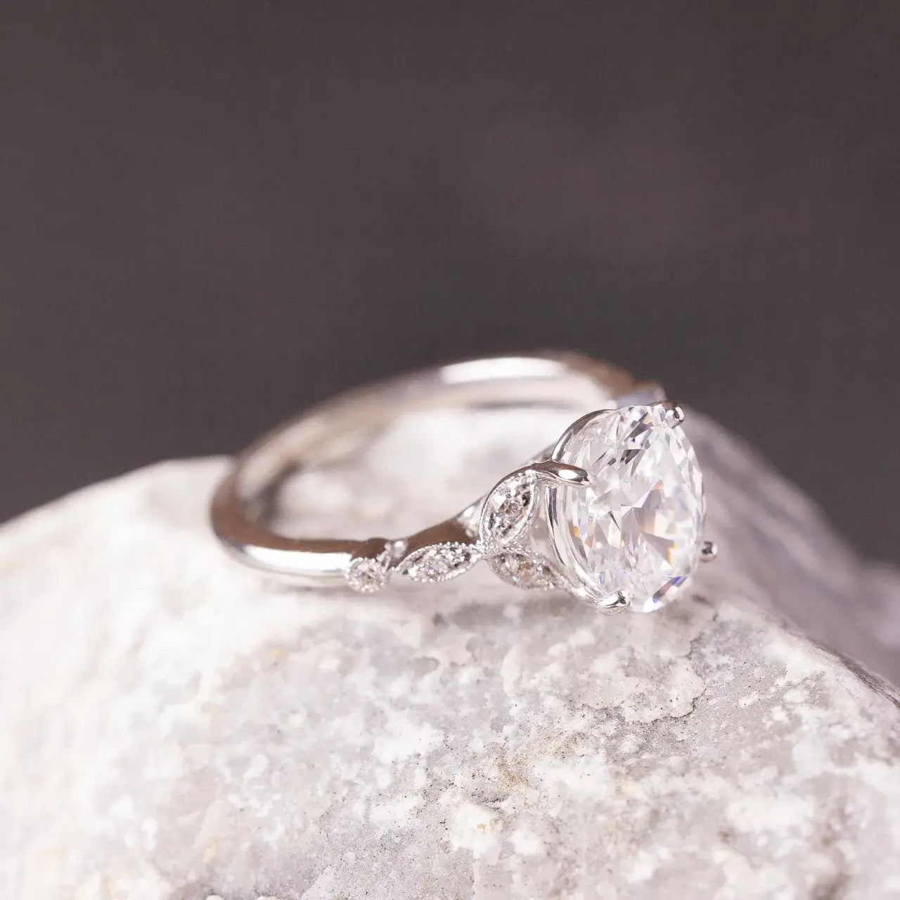 The Rosebud 2ct Certified Oval Cut Diamond Ring, Lab Grown Diamond Engagement Ring, 14KT, 18KT, Plat, Handmade