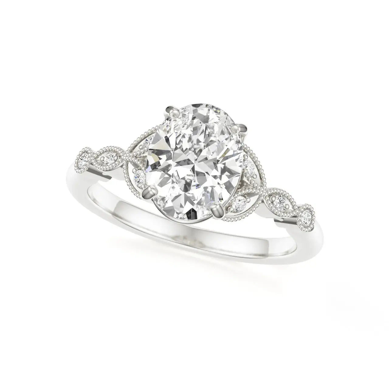 The Rosebud 2ct Certified Oval Cut Diamond Ring, Lab Grown Diamond Engagement Ring, 14KT, 18KT, Plat, Handmade