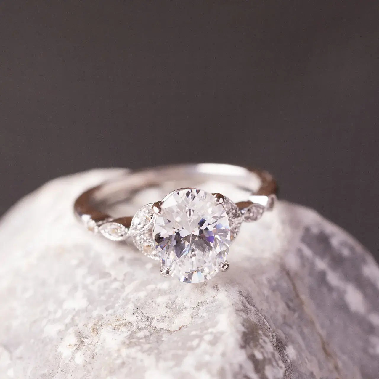 The Rosebud 2ct Certified Oval Cut Diamond Ring, Lab Grown Diamond Engagement Ring, 14KT, 18KT, Plat, Handmade